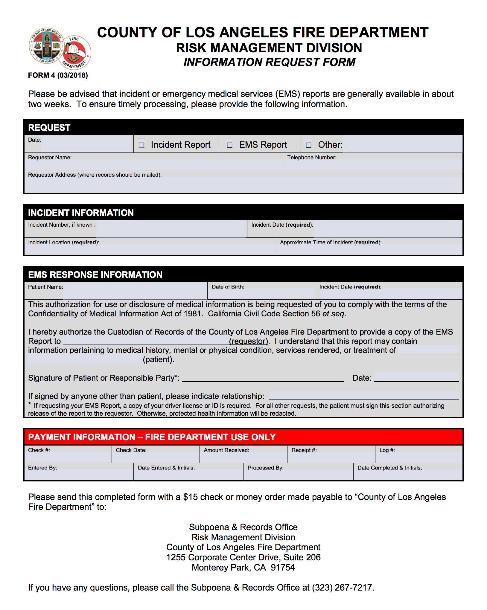 Picture of the ems form.