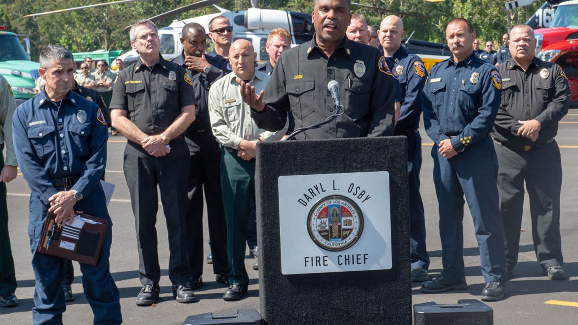 Chief Osby talking at the fire season outlook news conference.