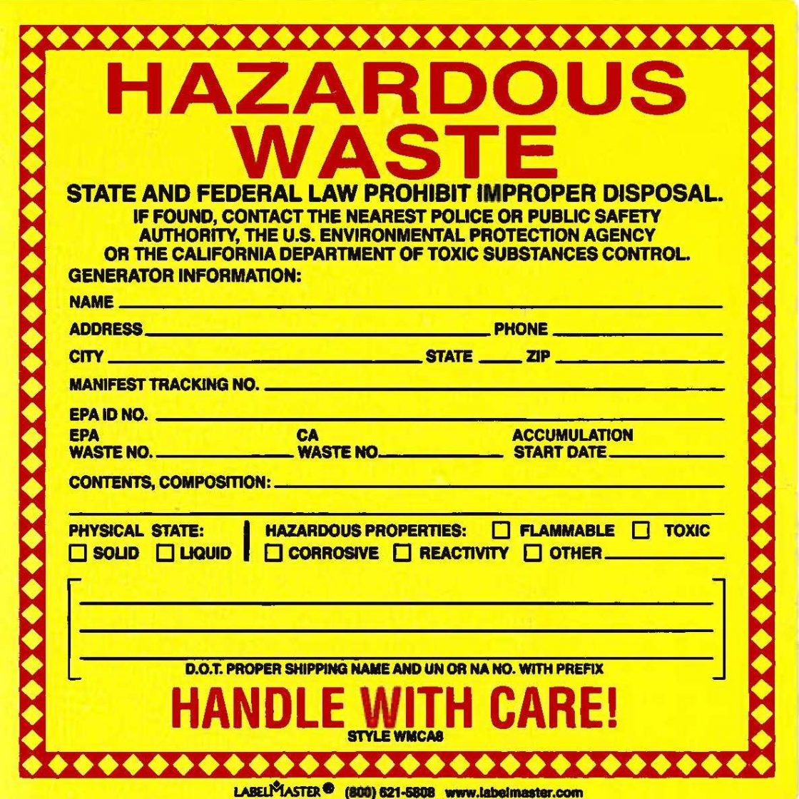 hazardous waste label fire department