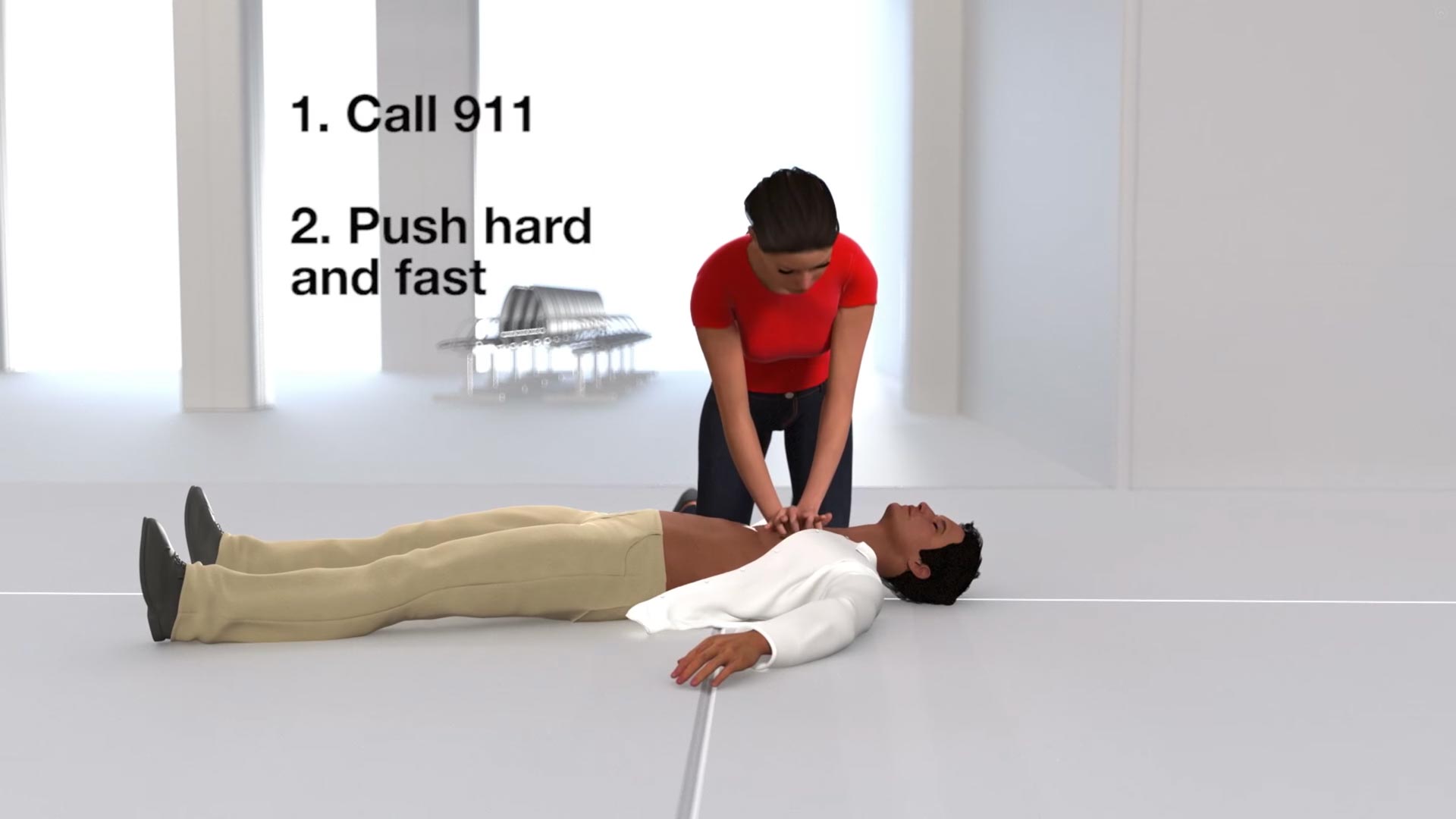 Animation of a person giving cpr for a video placeholder.