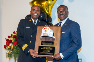 ABC7 News Anchor Marc Brown, this year’s master of ceremonies, received the White Helmet Award for his excellent journalistic integrity and accuracy in covering LACoFD news. 