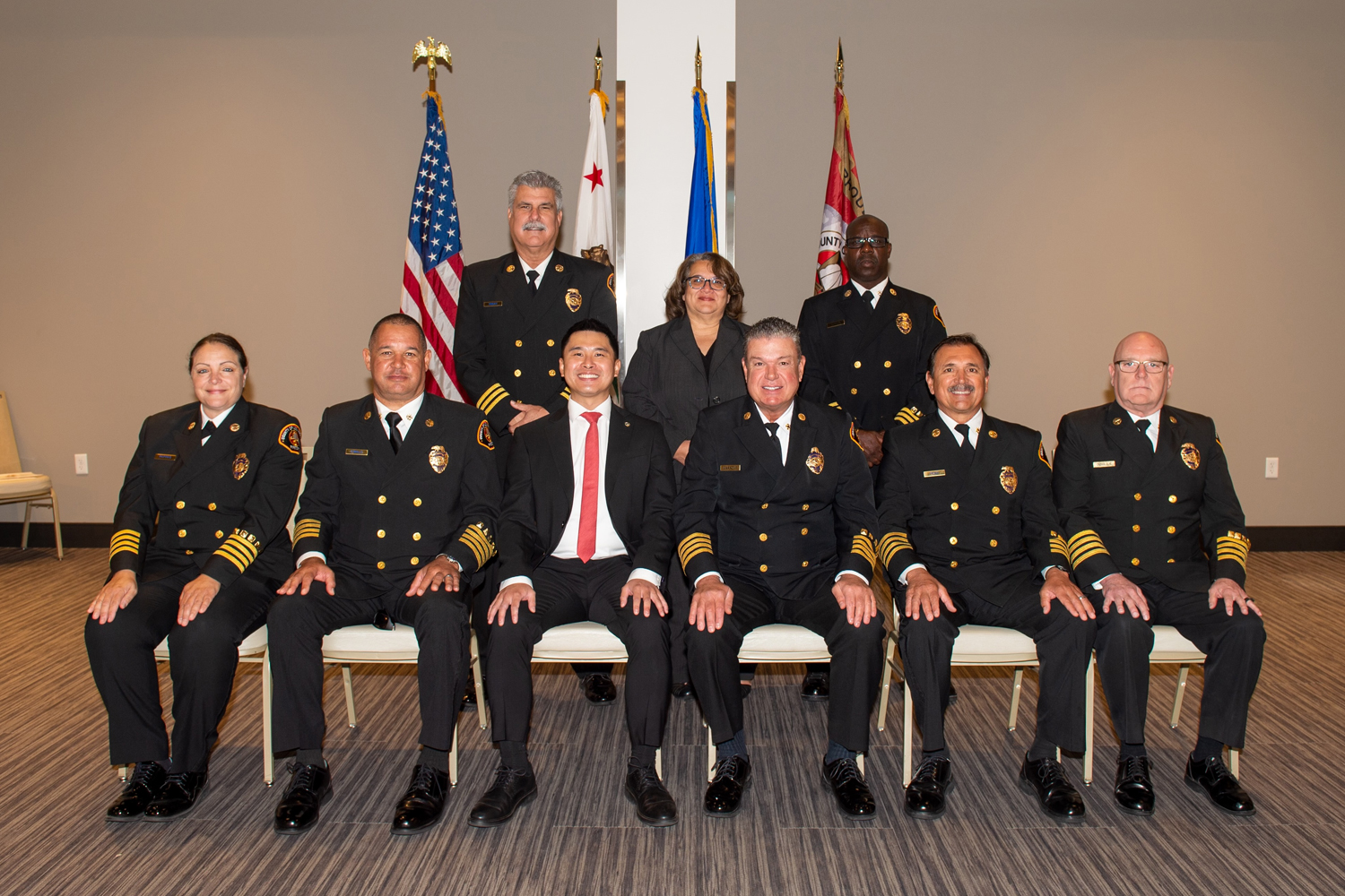 On Wednesday, September 21, 2022, the Los Angeles County Fire Department (LACoFD) held a promotional ceremony, honoring 15 Departmental personnel in the MAYNE Events Center at the LACoFD Museum in Bellflower.