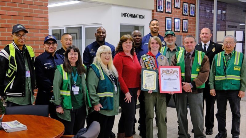 On Tuesday, January 24, 2023, the Los Angeles County Fire Department (LACoFD) and the City of Gardena honored LACoFD Community Emergency Response Team (CERT) member, 17-year-old Matthew Groveunder, for utilizing his CERT life-saving skills during an ATV incident last year.