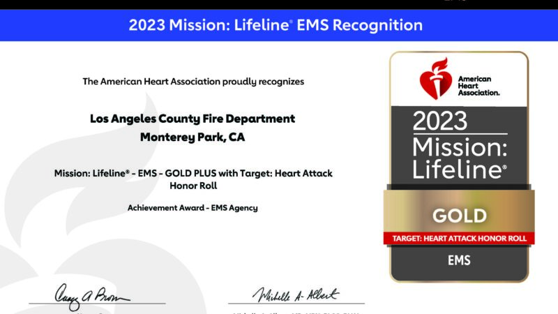 The Los Angeles County Fire Department (LACoFD) was honored with the American Heart Association’s (AHA) 2023 Mission: Lifeline EMS Gold Plus Award.