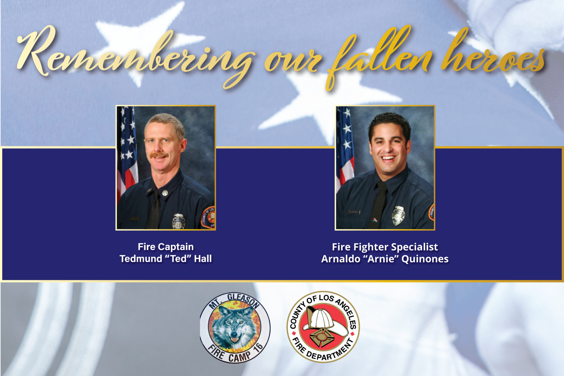 Wednesday, August 30, 2023, marked the 14-year anniversary of the line of duty deaths of Fire Captain Tedmund “Ted” Hall and Fire Fighter Specialist (FFS) Arnaldo “Arnie” Quinones.