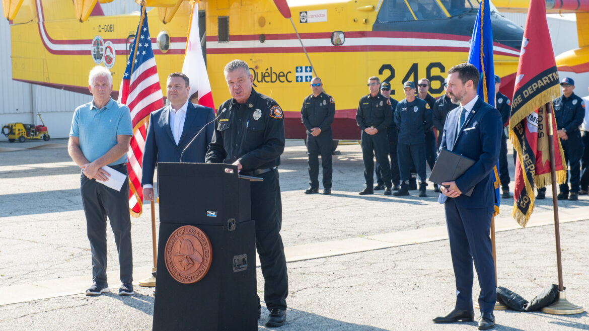 On the morning of Thursday, September 14, 2023, County of Los Angeles Fire Department (LACoFD) Fire Chief Anthony C. Marrone hosted the annual contract aircraft media day at the Van Nuys Airport Air Tanker Base.