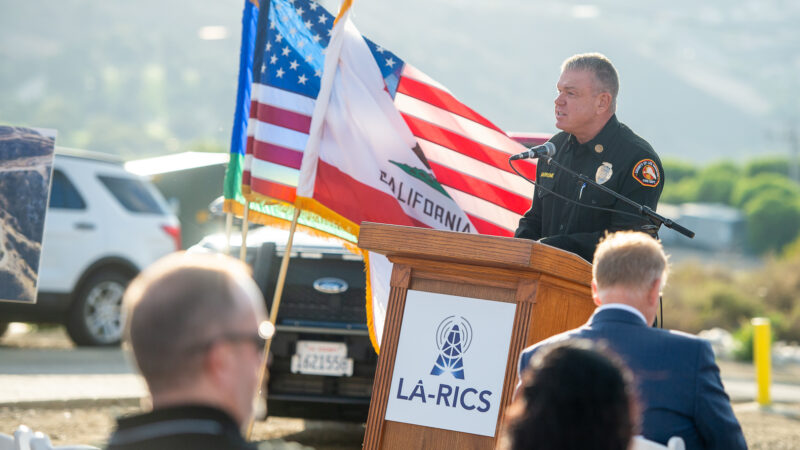 On Thursday, November 30, 2023, County of Los Angeles Fire Department (LACoFD) Fire Chief Anthony C. Marrone participated in a ribbon-cutting ceremony to celebrate the completion of the Los Angeles Regional Interoperability Communications System (LA-RICS).