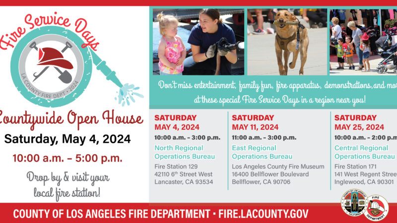 Thousands of visitors enjoyed the Countywide, North, and East Regional Operations Bureau Fire Service Day open houses held on Saturday, May 4, and Saturday, May 11, 2024.