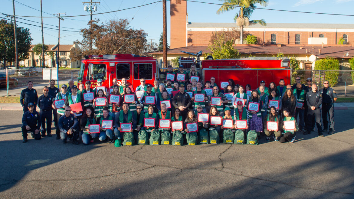 Over the course of three days – Friday, November 15 through Sunday, November 17, 2024 – the County of Los Angeles Fire Department (LACoFD) led a Community Emergency Response Team (CERT) training class at Artesia Park in the City of Artesia.