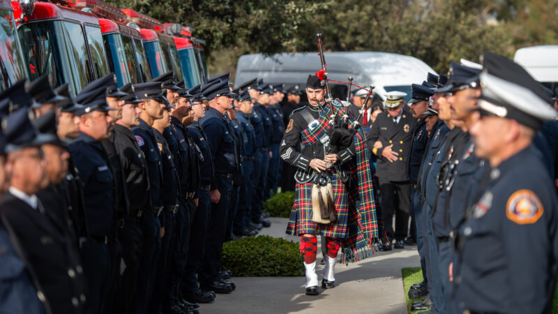 County of Los Angeles Fire Department (LACoFD) Fire Chief Anthony C. Marrone was joined by County of Los Angeles dignitaries, the Executive Team, the International Association of Fire Fighters Local 1014, and Department team members to honor the life of fallen Fire Captain Michael H. Mercado.