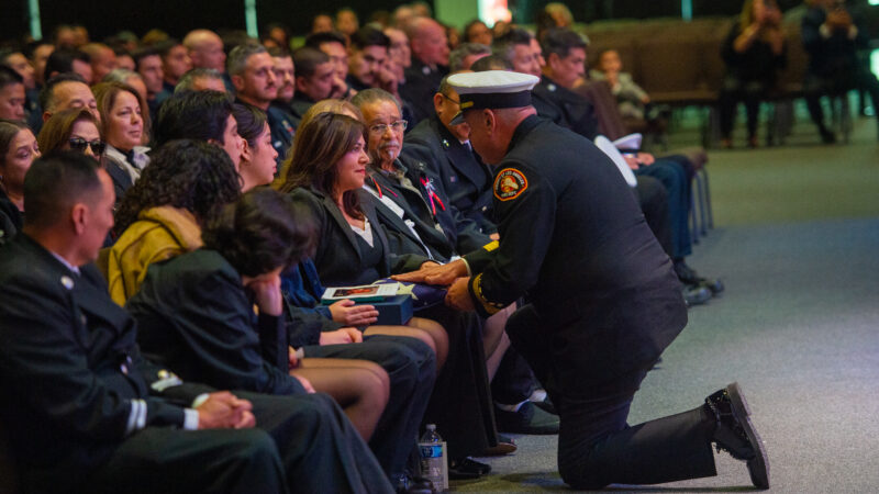 County of Los Angeles Fire Department (LACoFD) Fire Chief Anthony C. Marrone was joined by County of Los Angeles dignitaries, the Executive Team, the International Association of Fire Fighters Local 1014, and Department team members to honor the life of fallen Fire Captain Michael H. Mercado.