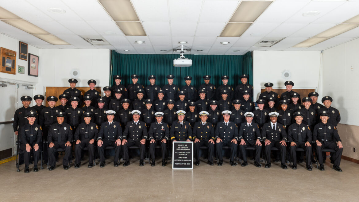 On Friday, February 28, 2025, the County of Los Angeles Fire Department (LACoFD) hosted a graduation ceremony for Recruit Class 175 to congratulate its newest class of firefighter trainees, at the Cecil R. Gehr Memorial Combat Training Center at Department Headquarters in unincorporated East Los Angeles.