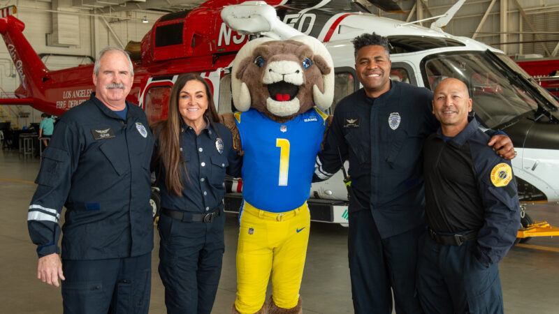 Members of the LACoFD were thrilled to join the Los Angeles City Fire Department (LAFD) and partnering first responder agencies at the Los Angeles Rams Draft Event held on Friday, April 25, 2025, at the LAFD Air Operations Section in Van Nuys.