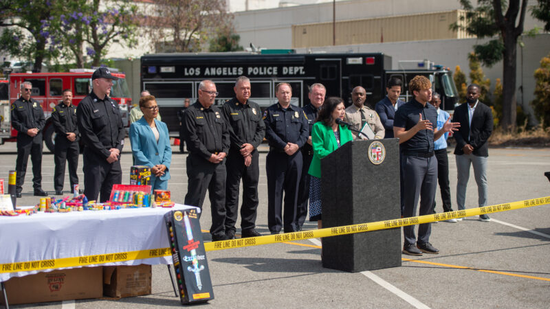 On Wednesday, June 25, 2025, County of Los Angeles Fire Department (LACoFD) Fire Chief Anthony C. Marrone joined Los Angeles Fire Department (LAFD) Interim Fire Chief Ronnie Villanueva, Los Angeles City Mayor Karen Bass, Los Angeles County First District Supervisor Hilda Solis, UCLA Health Regional Burn Center Dr. Edwin Garcia, and other public safety officials for the joint LACoFD-LAFD annual Fireworks Safety Press Conference.