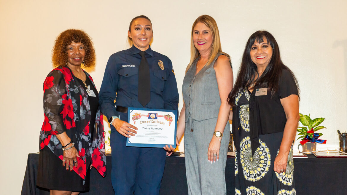 On Thursday, August 21, 2025, the City of Pomona Optimist Club presented the Public Safety Award to Fire Fighter Specialist Tracy Sizemore during an award ceremony at the Metro Event Center in Downtown Pomona.