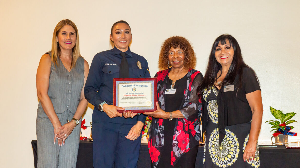On Thursday, August 21, 2025, the City of Pomona Optimist Club presented the Public Safety Award to Fire Fighter Specialist Tracy Sizemore during an award ceremony at the Metro Event Center in Downtown Pomona.