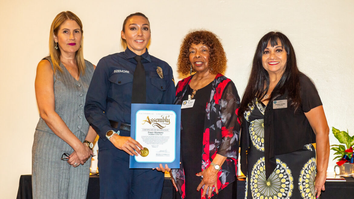 On Thursday, August 21, 2025, the City of Pomona Optimist Club presented the Public Safety Award to Fire Fighter Specialist Tracy Sizemore during an award ceremony at the Metro Event Center in Downtown Pomona.