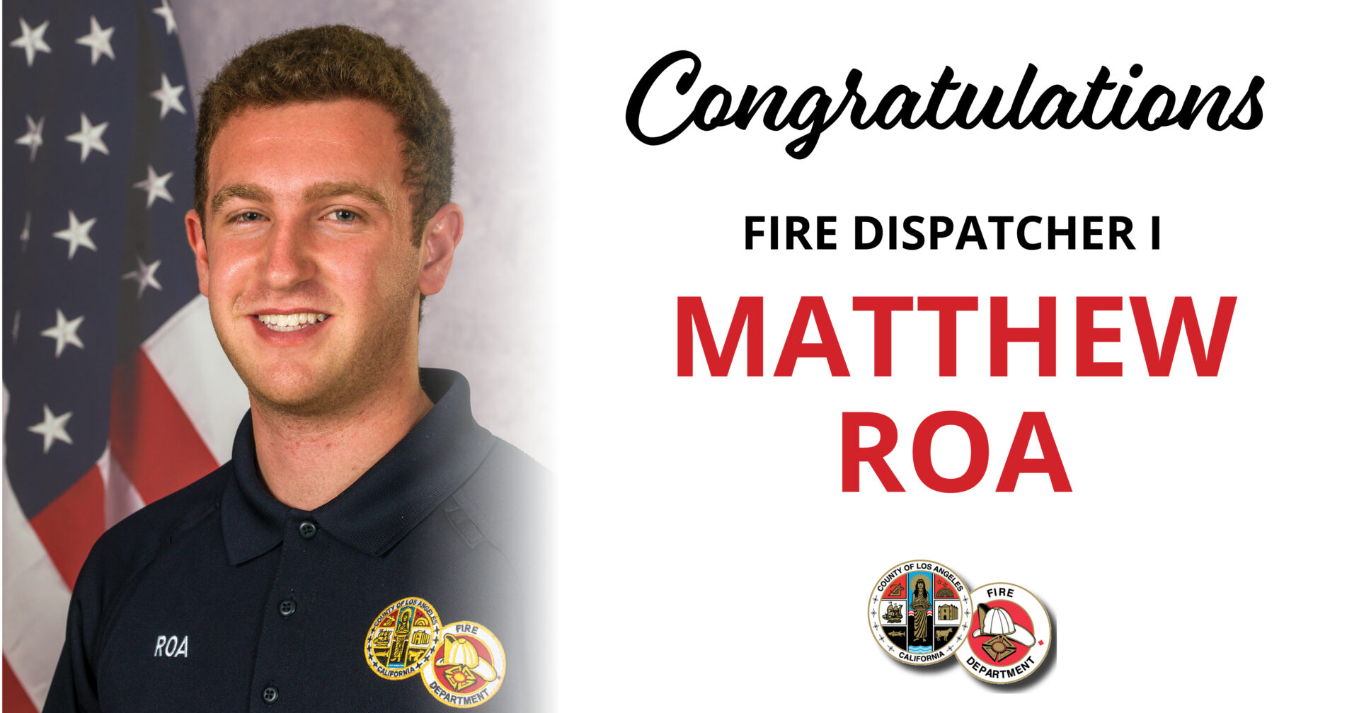 The County of Los Angeles Fire Department (LACoFD) proudly congratulates two former fire explorers who have worked hard to earn permanent employment with the LACoFD.