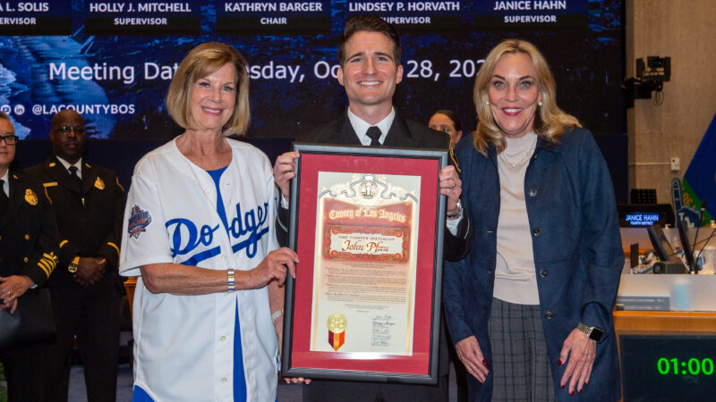 On Tuesday, October 28, 2025, during the presentation portion of the Board of Supervisors meeting, Los Angeles County Second District Supervisor Holly J. Mitchell honored the County of Los Angeles Fire Department (LACoFD) Lifeguard Division for their recent accomplishments at the biennial Wieland Shield Lifeguard Competition. Additionally, Fourth District Supervisor Janice Hahn honored Fire Captain (Captain) Sheila Kelliher-Berkoh on her recent retirement and Fire Fighter Specialist (FFS) John Pfau as the 2025 Perpetual Fire Prevention Award of Excellence honoree.