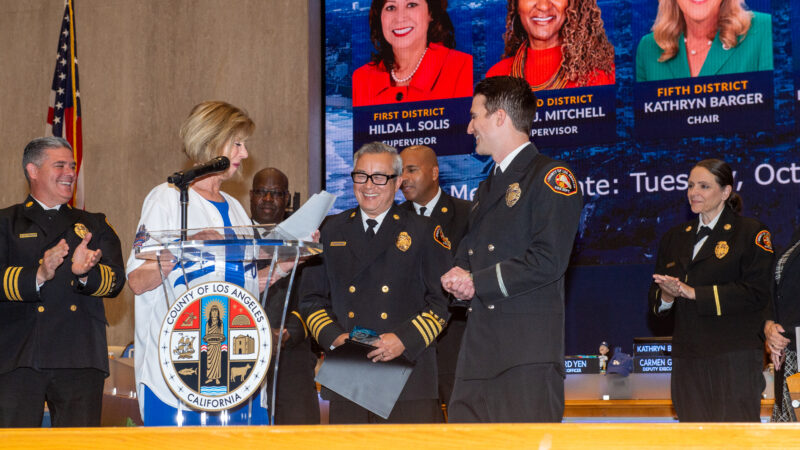 On Tuesday, October 28, 2025, during the presentation portion of the Board of Supervisors meeting, Los Angeles County Second District Supervisor Holly J. Mitchell honored the County of Los Angeles Fire Department (LACoFD) Lifeguard Division for their recent accomplishments at the biennial Wieland Shield Lifeguard Competition. Additionally, Fourth District Supervisor Janice Hahn honored Fire Captain (Captain) Sheila Kelliher-Berkoh on her recent retirement and Fire Fighter Specialist (FFS) John Pfau as the 2025 Perpetual Fire Prevention Award of Excellence honoree.