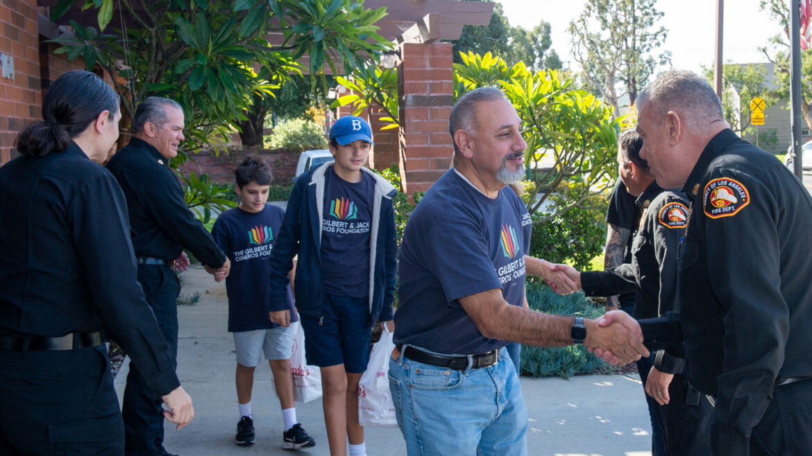 (LACoFD) Fire Chief Anthony C. Marrone was joined by Deputy Fire Chief Eleni Pappas and Congressman Gil Cisneros as they visited with firefighters across the East Regional Operations Bureau on Thanksgiving Day.