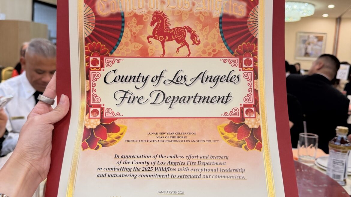 The Los Angeles County Fire Department (LACoFD) and LACoFD Asian Pacific Islander (API) Association celebrated Lunar New Year on Friday, January 30, 2026, at the Chinese Employees Association of Los Angeles County reception, held at the NBC Seafood Restaurant.