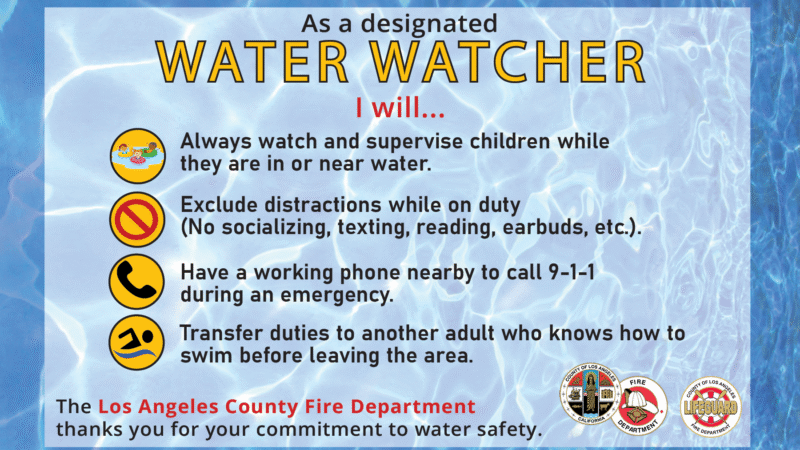 Summer is here, and the County of Los Angeles Fire Department (LACoFD) reminds everyone that children can drown silently. Constant supervision is critical near any body of water.